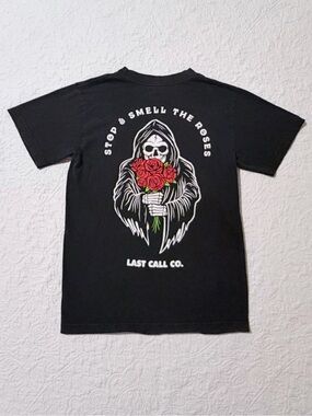 Last Call Co | Stop & Smell The Roses Grim Reaper Graphic T-Shirt | Size Small